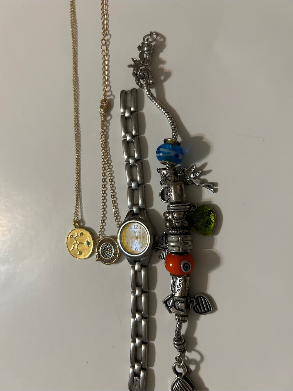 Gorjana Necklace, Fossil Watch, Vintage Charm Bracelet & Anklet Jewelry Lot